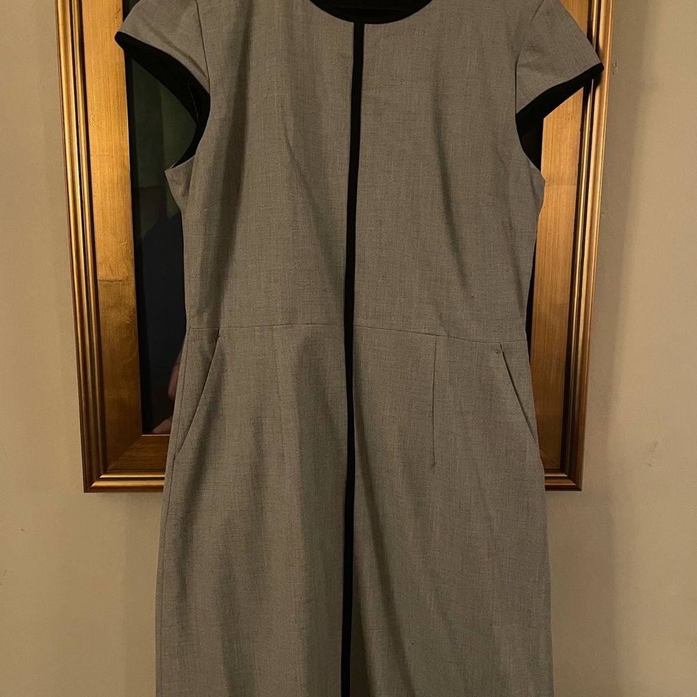 Tahari Gray Maxi Dress with Black Trim